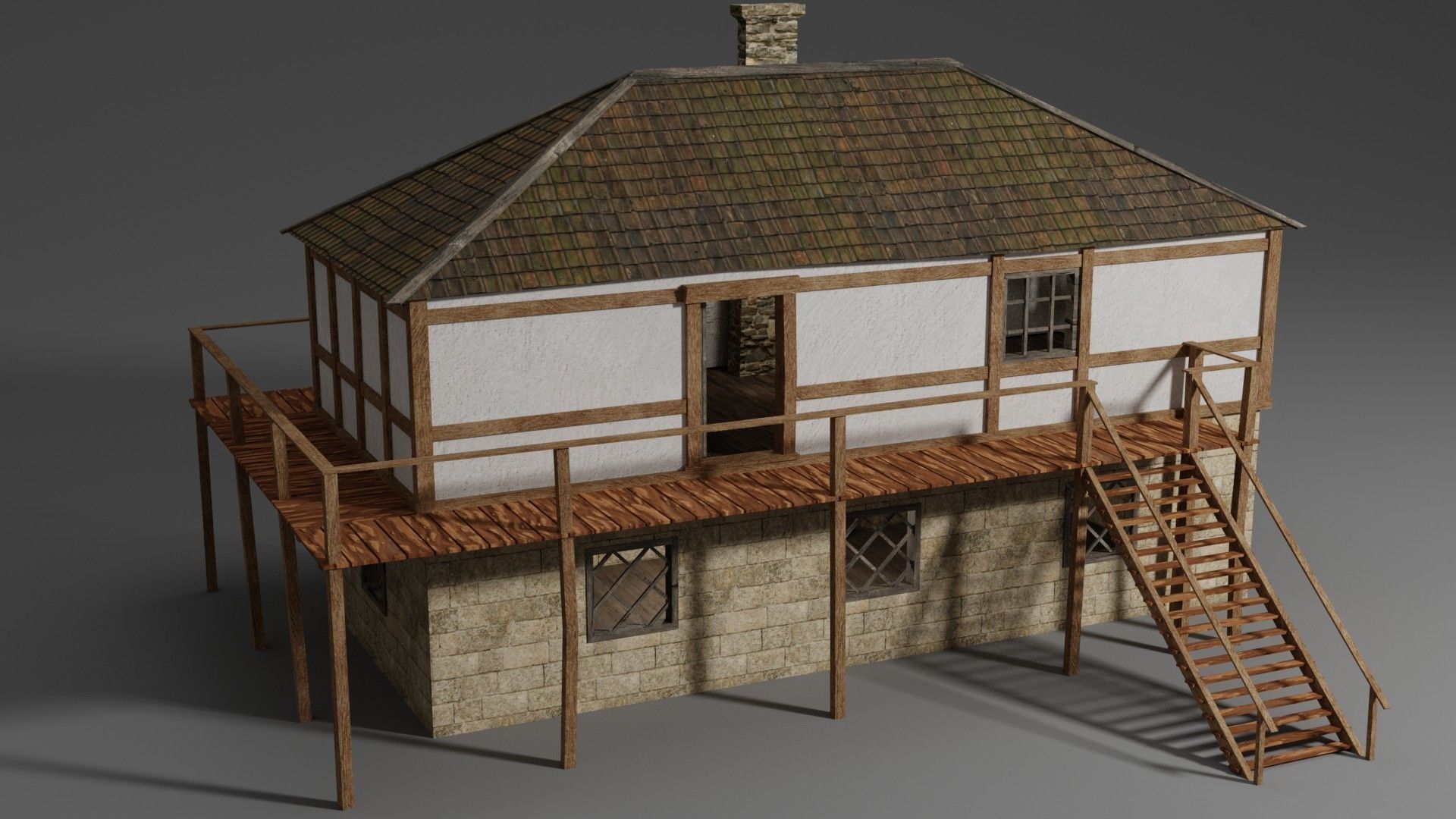 Medieval house Free low-poly 3D model_3