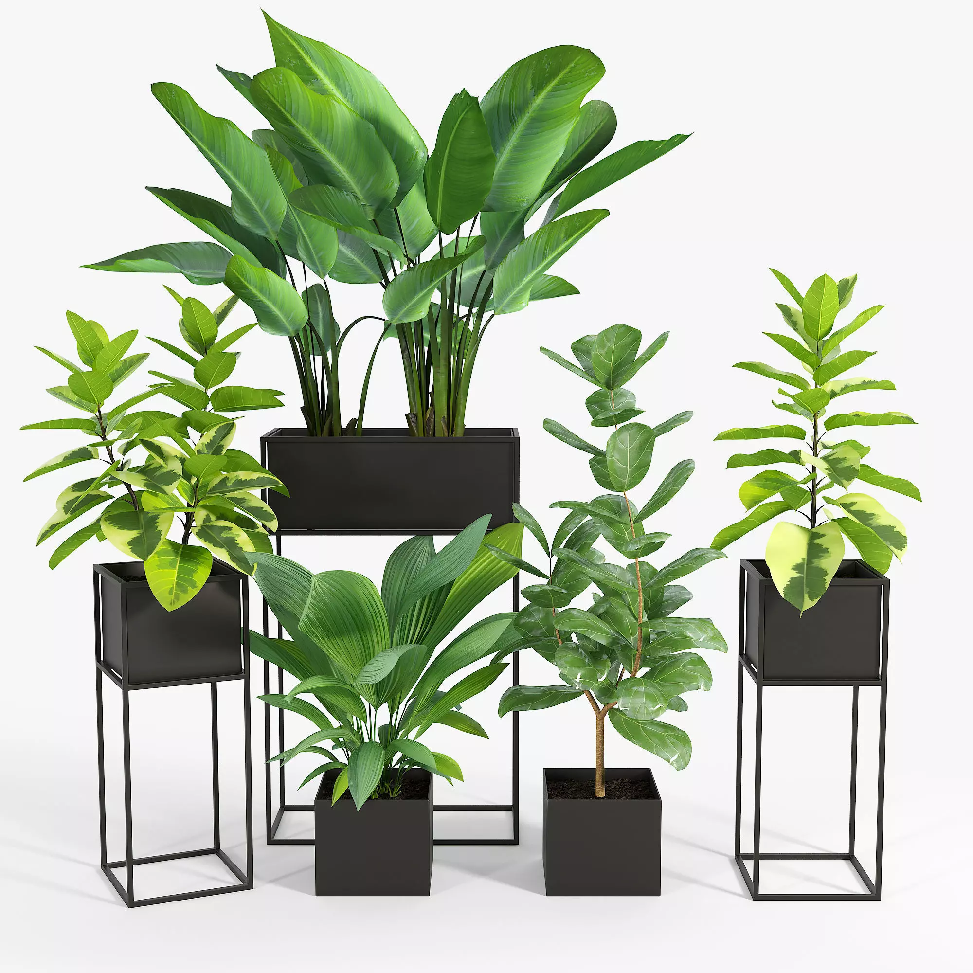 Three Black Standing Planters 3D model