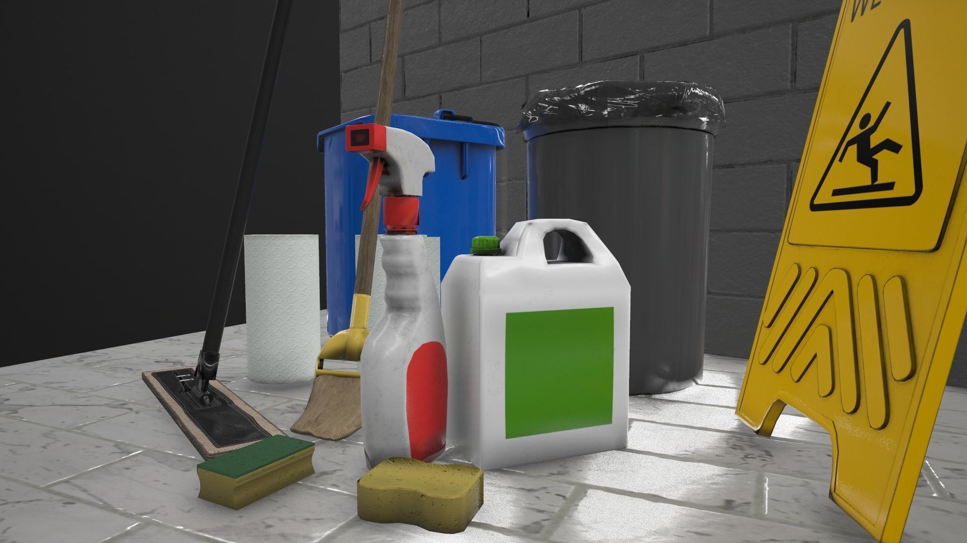 GAME READY Janitor pack Low-poly 3D model_1