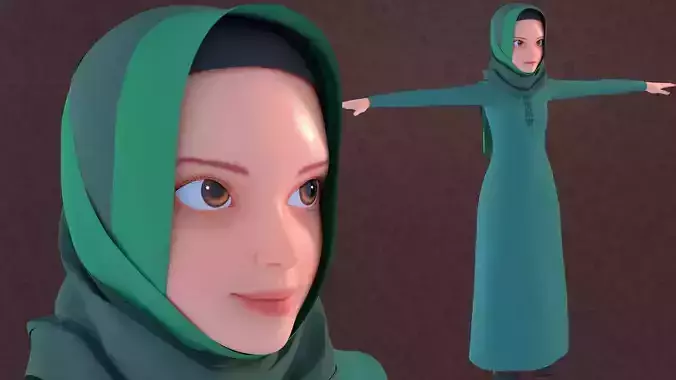 Cartoon Girl with Hijab 3D model