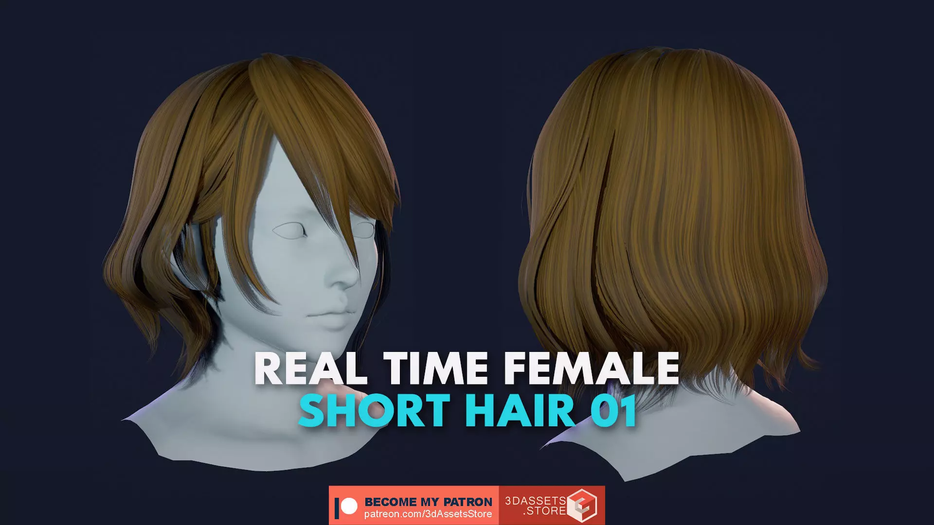 Character - Real Time Female Short Hair 01 Low-poly 3D model_0