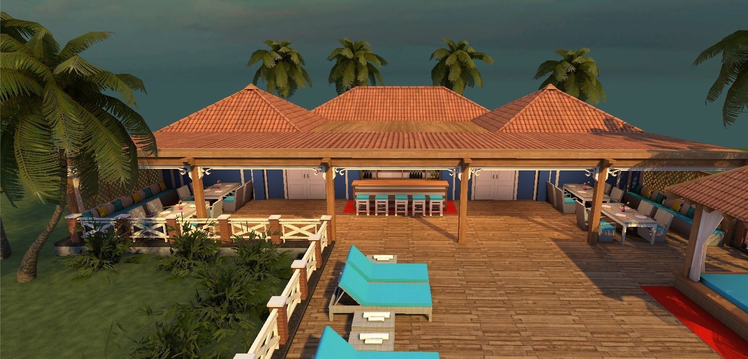 beach resort Low-poly 3D model_1