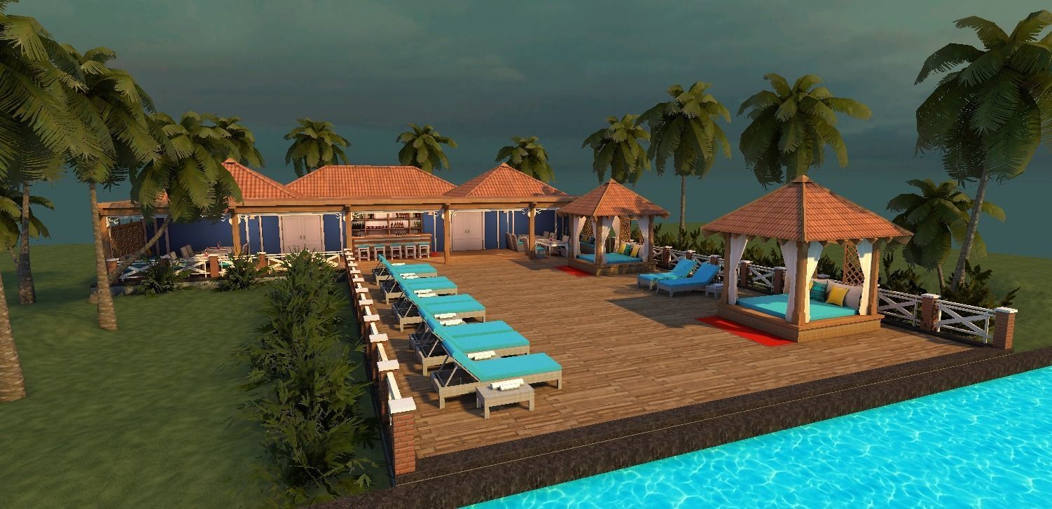 beach resort Low-poly 3D model_3
