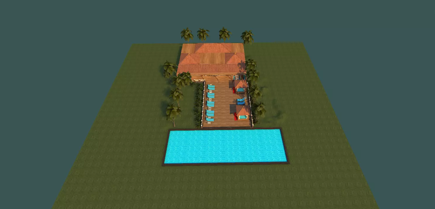 beach resort Low-poly 3D model_0