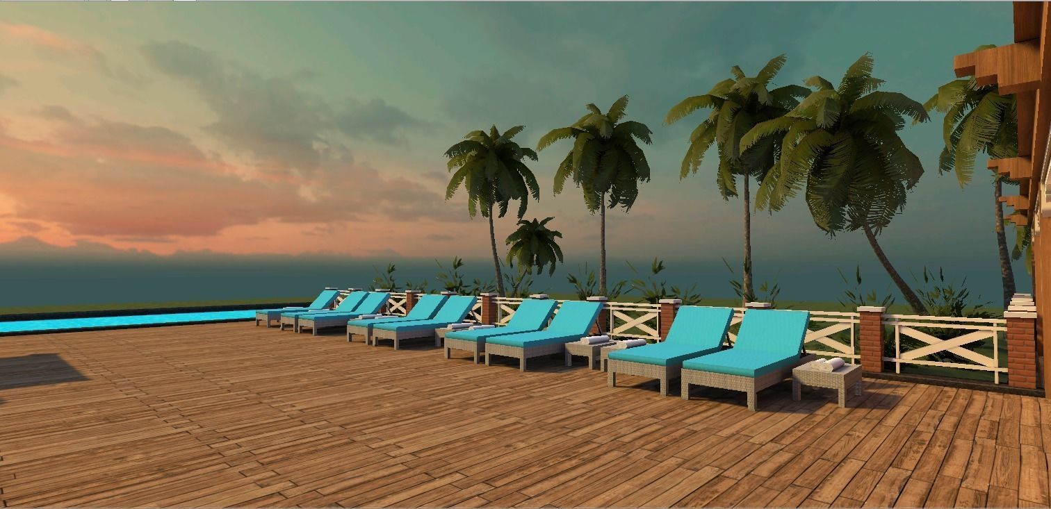 beach resort Low-poly 3D model_2