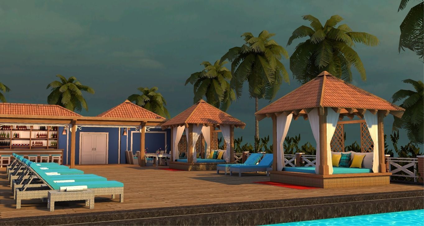 beach resort Low-poly 3D model_5
