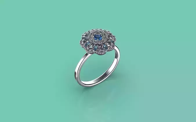 Classical Blue floral Ring - Jewelry 3D - AN-375 3D print model