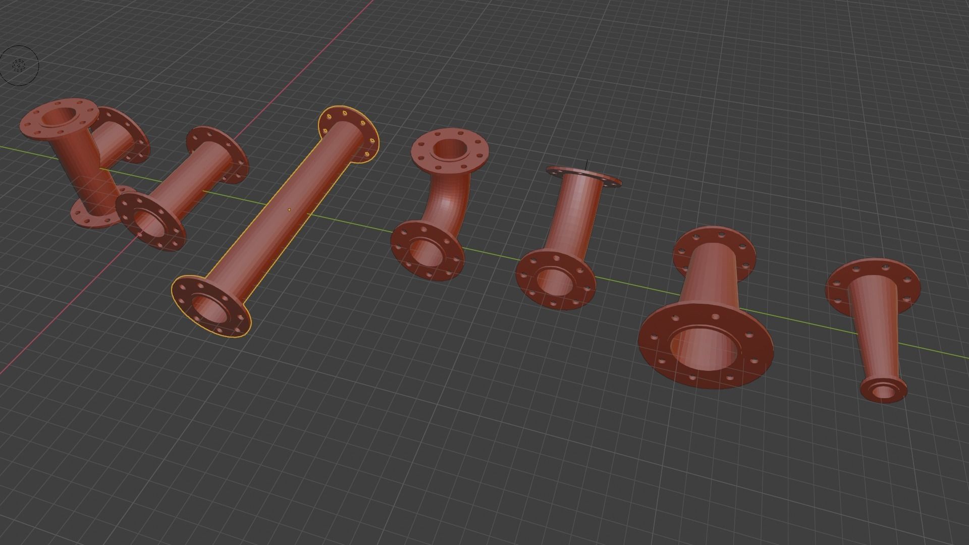 Water pipes and fittings Low-poly 3D model_16