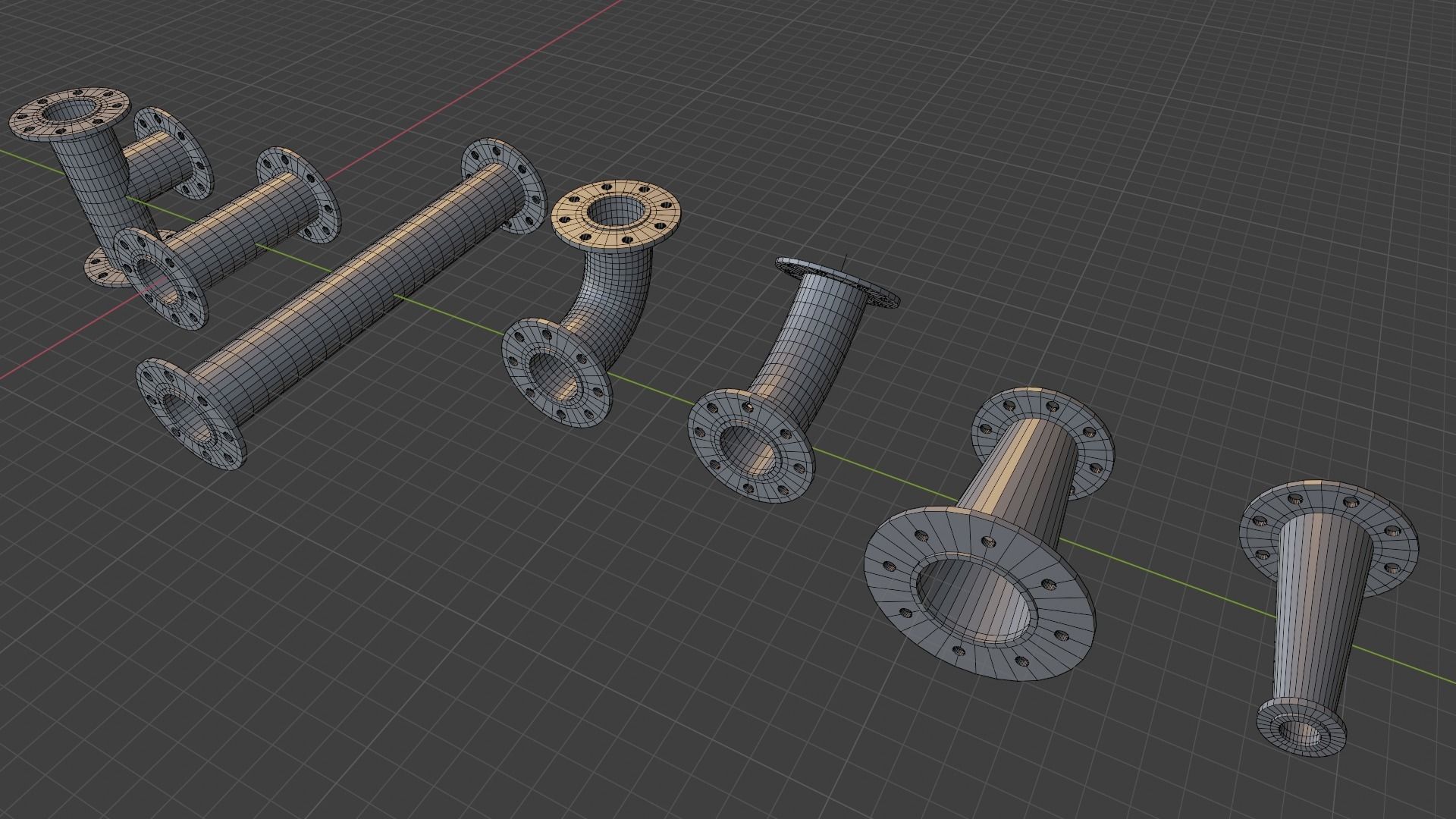 Water pipes and fittings Low-poly 3D model_13