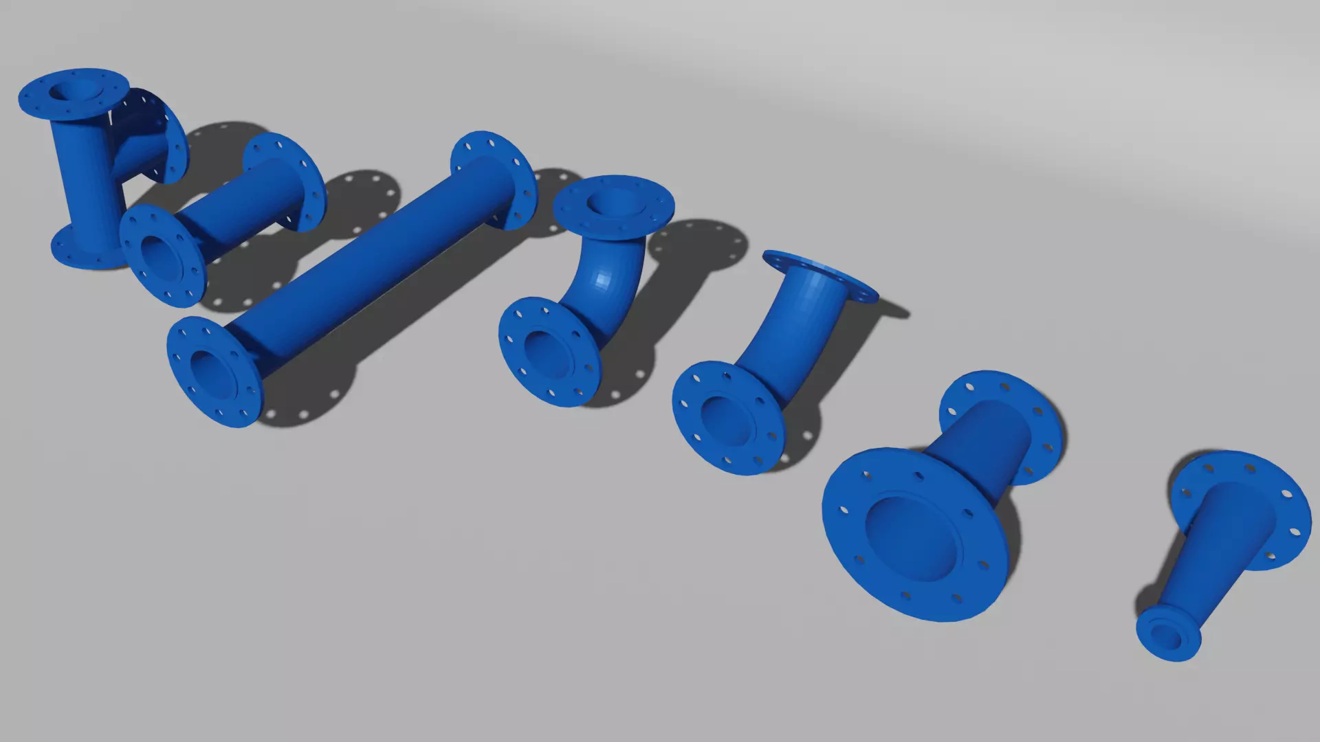 Water pipes and fittings Low-poly 3D model_0