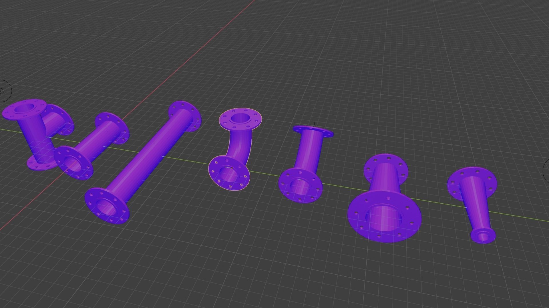 Water pipes and fittings Low-poly 3D model_14