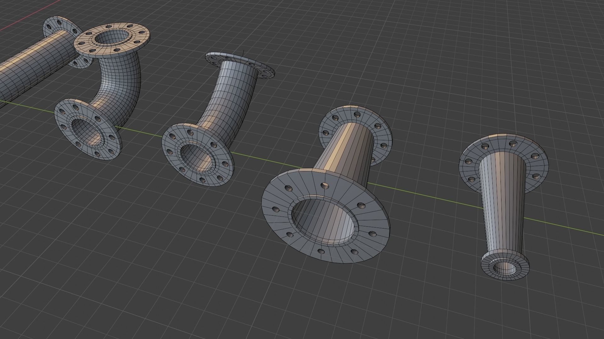 Water pipes and fittings Low-poly 3D model_11