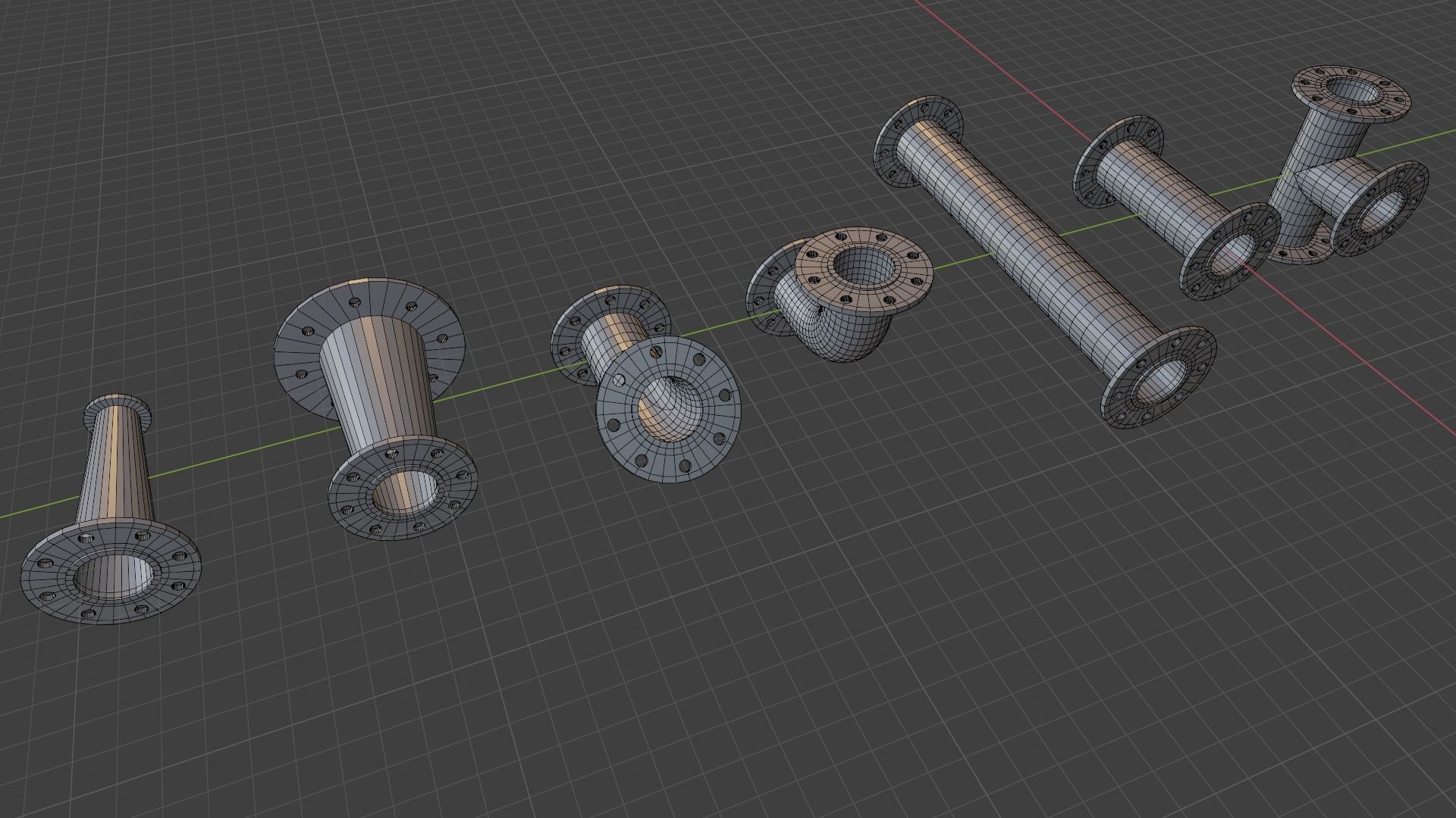 Water pipes and fittings Low-poly 3D model_12