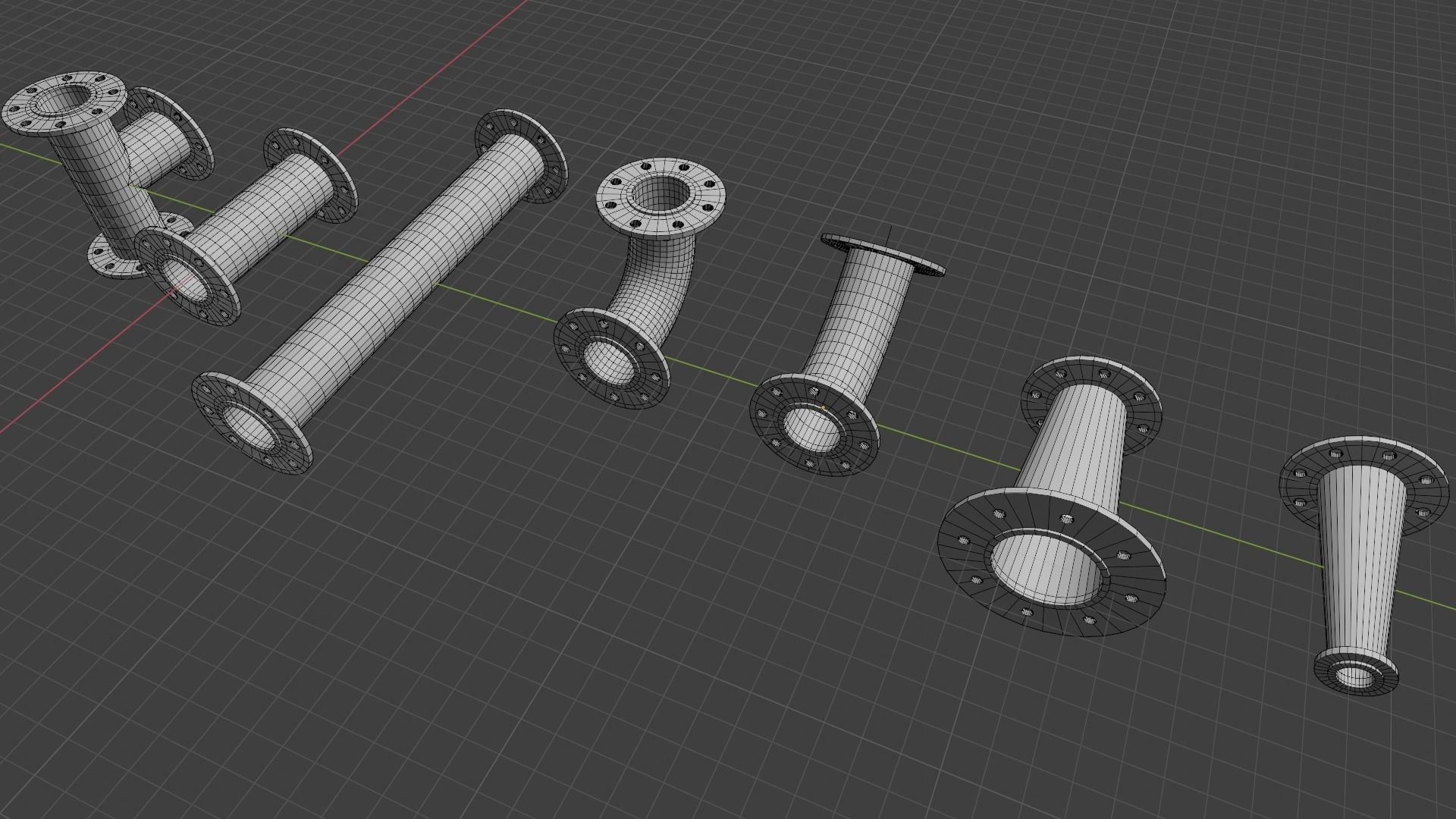 Water pipes and fittings Low-poly 3D model_5