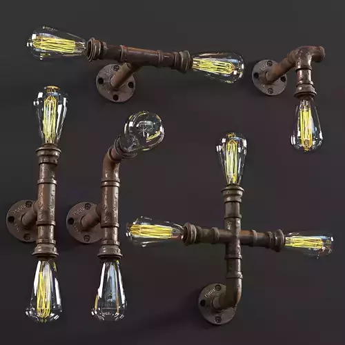 3dasset industrial pipe wall lights2 3D model