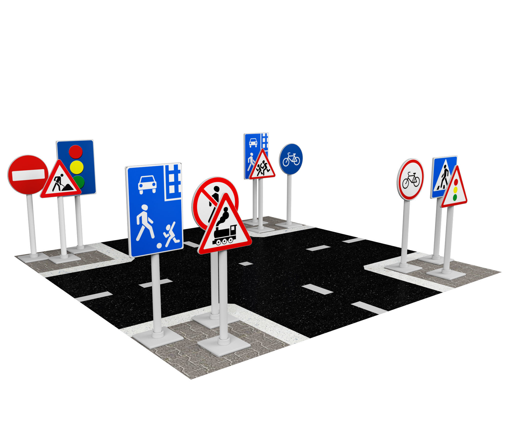 Children play signs road 3D model_2