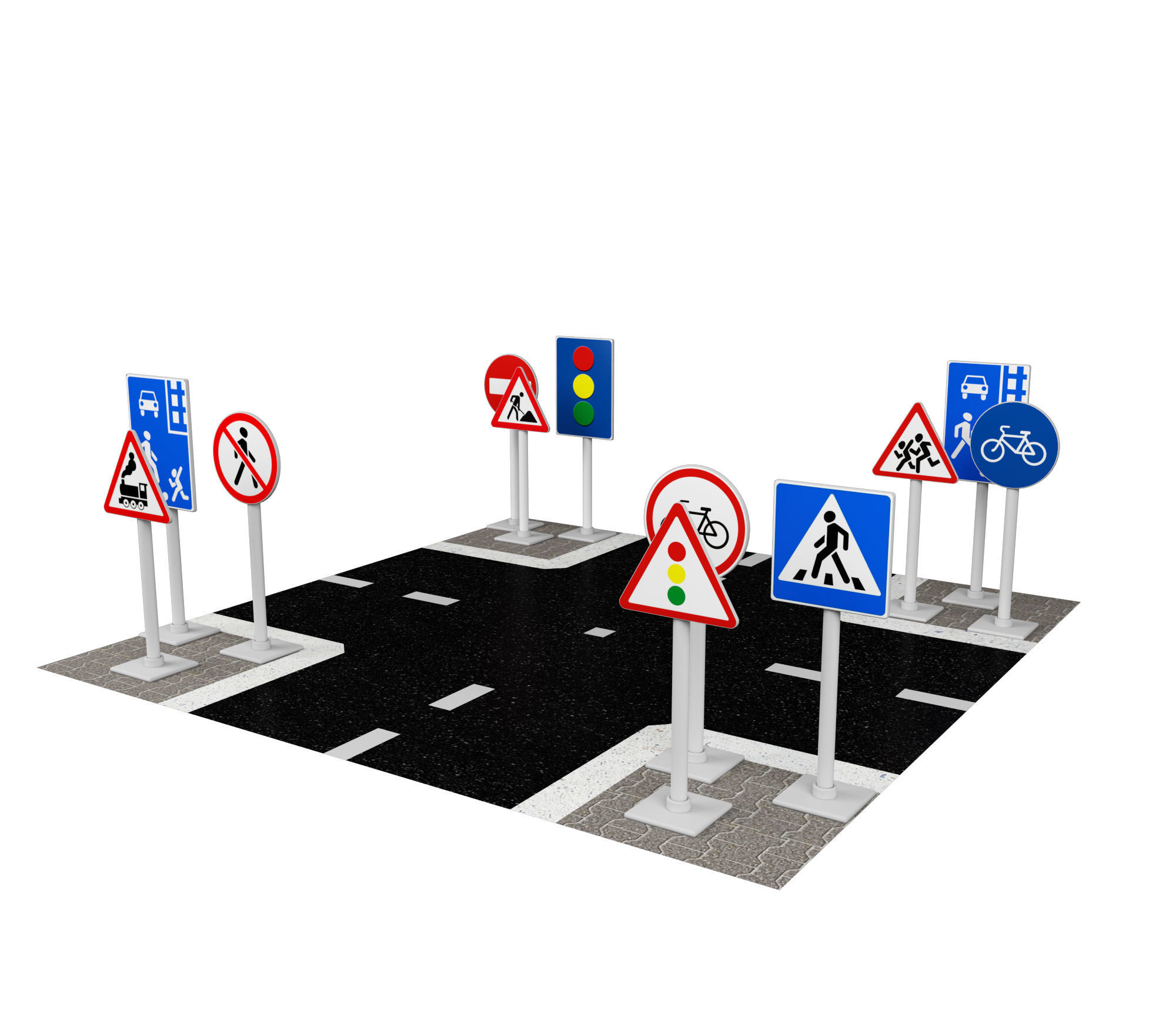 Children play signs road 3D model_1