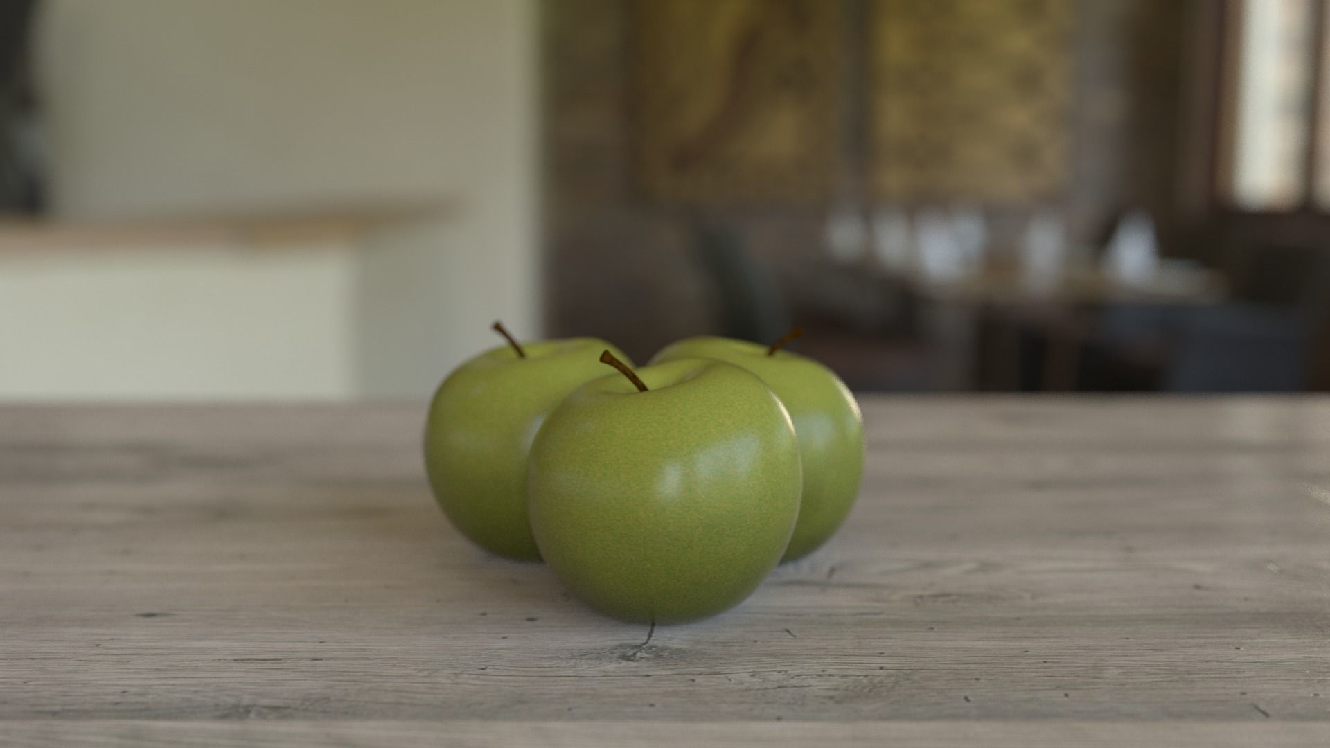 Realistic Apple on wooden table 3D model_1