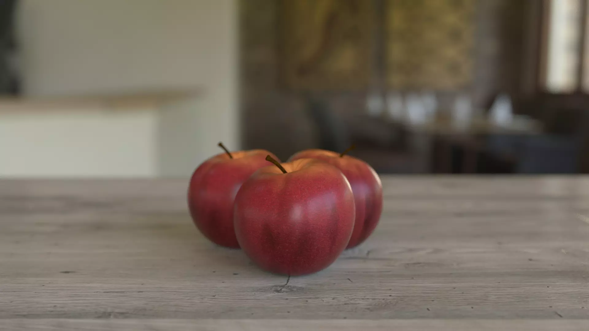 Realistic Apple on wooden table 3D model_0