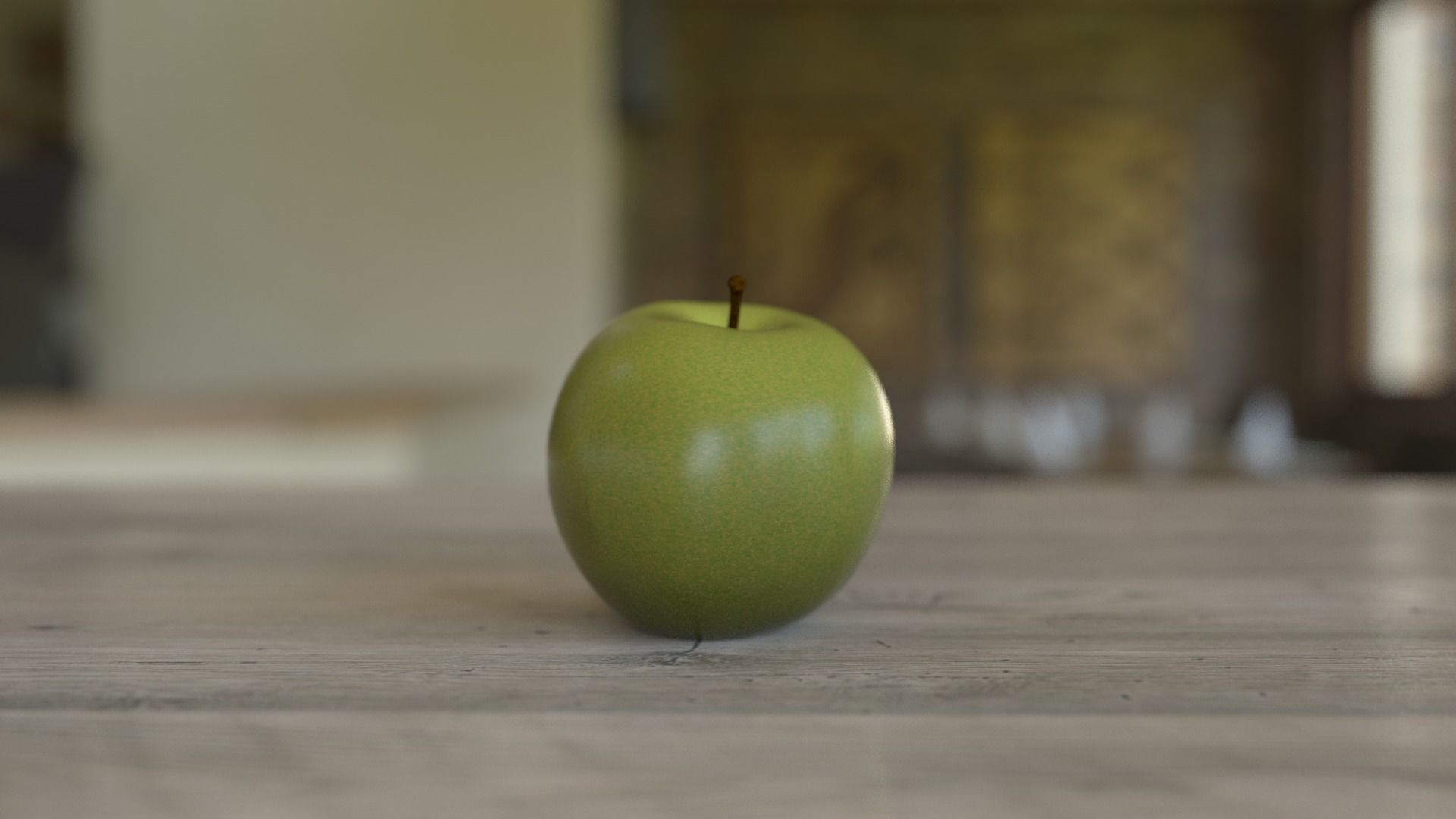 Realistic Apple on wooden table 3D model_2