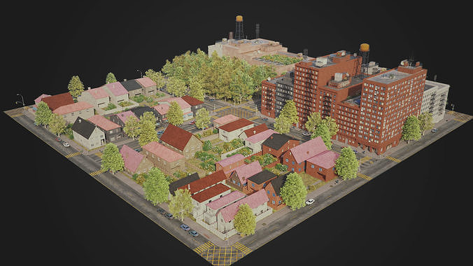 Realistic City District A10-R18 MAYA Low-poly 3D model 4