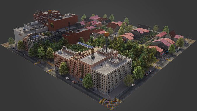 Realistic City District A10-R18 MAYA Low-poly 3D model 6