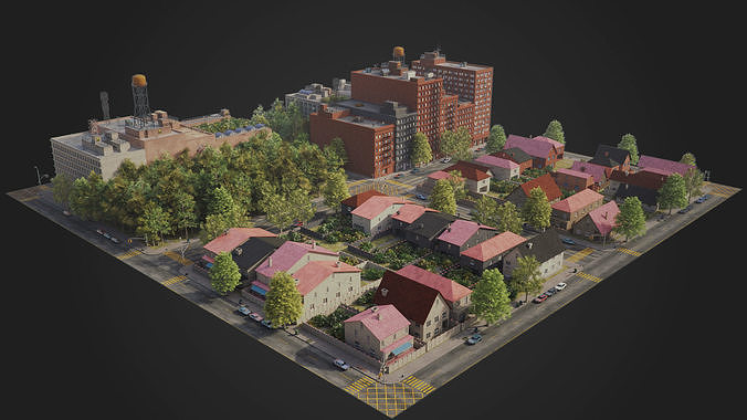 Realistic City District A10-R18 MAYA Low-poly 3D model 3