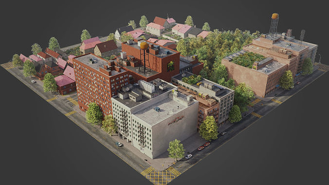 Realistic City District A10-R18 MAYA Low-poly 3D model 5