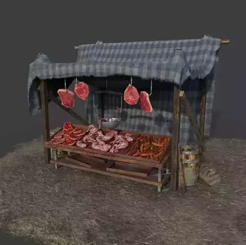 Medieval Style Meat Stall  Low-poly 3D model
