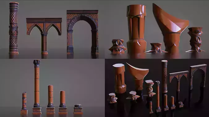 Pillars Set - Stone Fantasy Sci-Fi