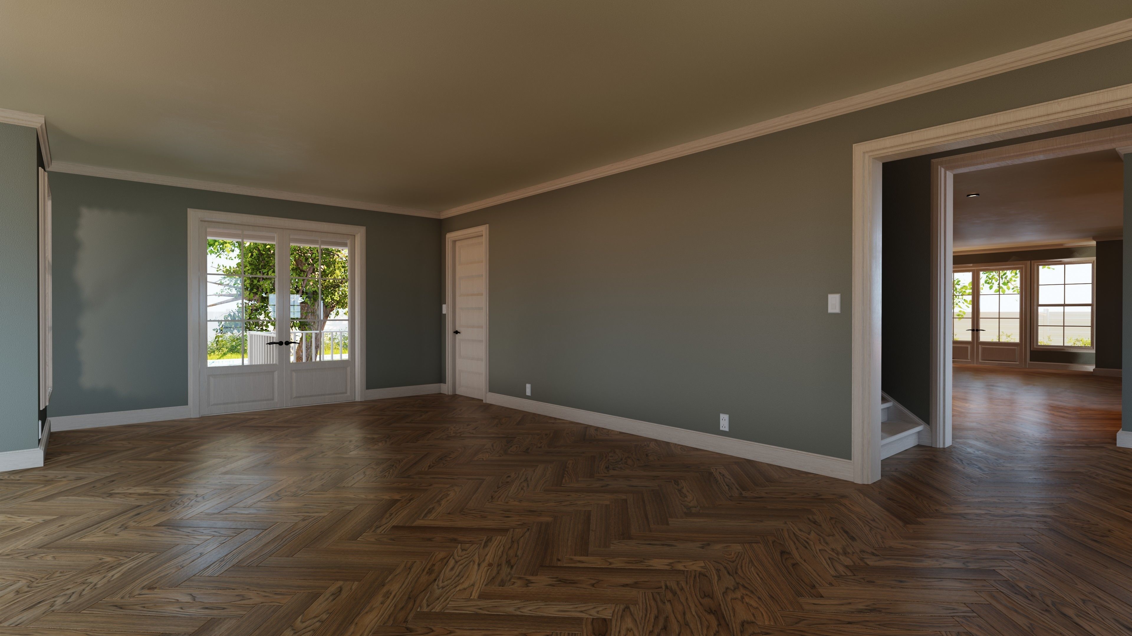 Classic style porch house without furniture Low-poly 3D model_2