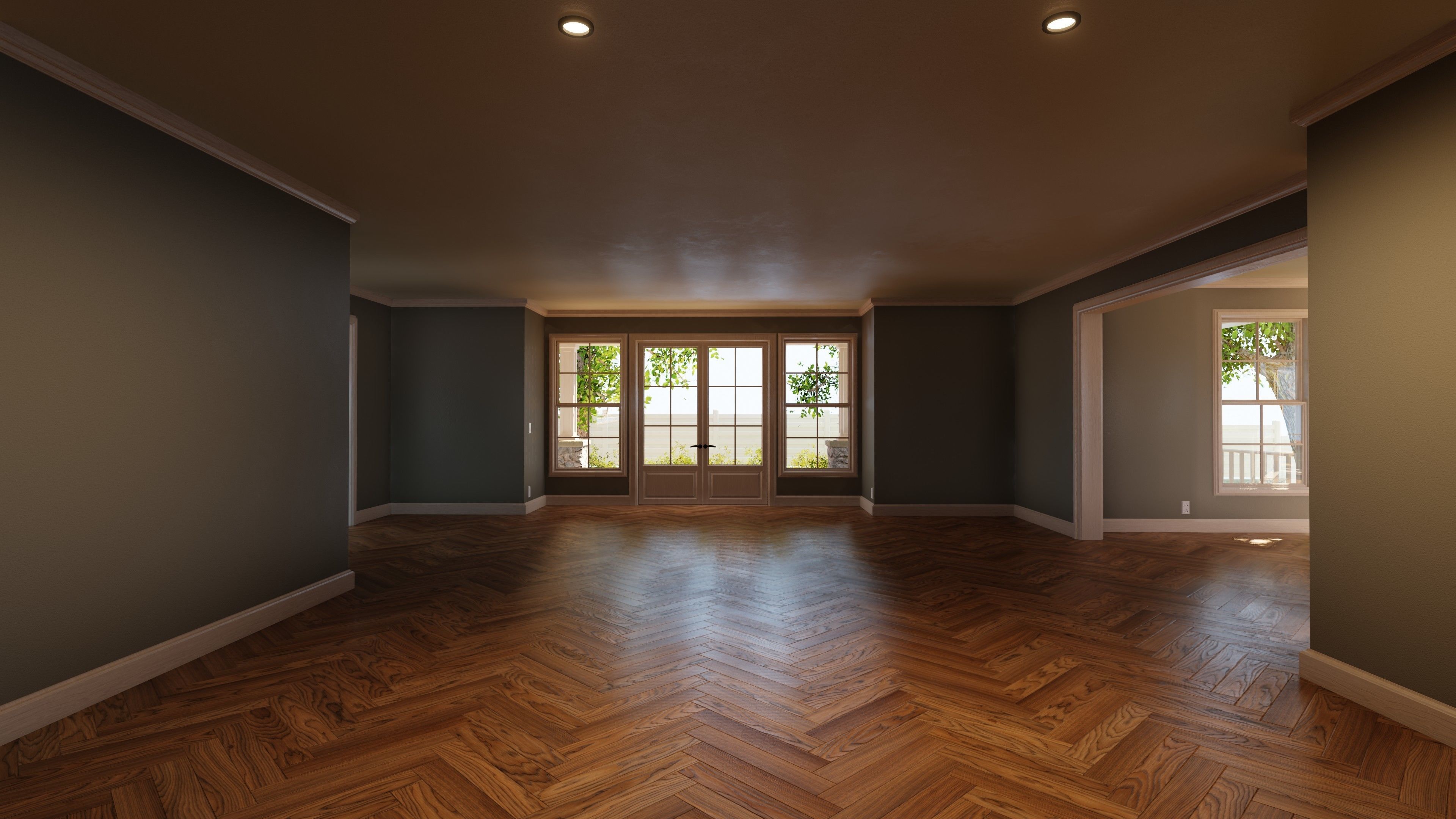 Classic style porch house without furniture Low-poly 3D model_7