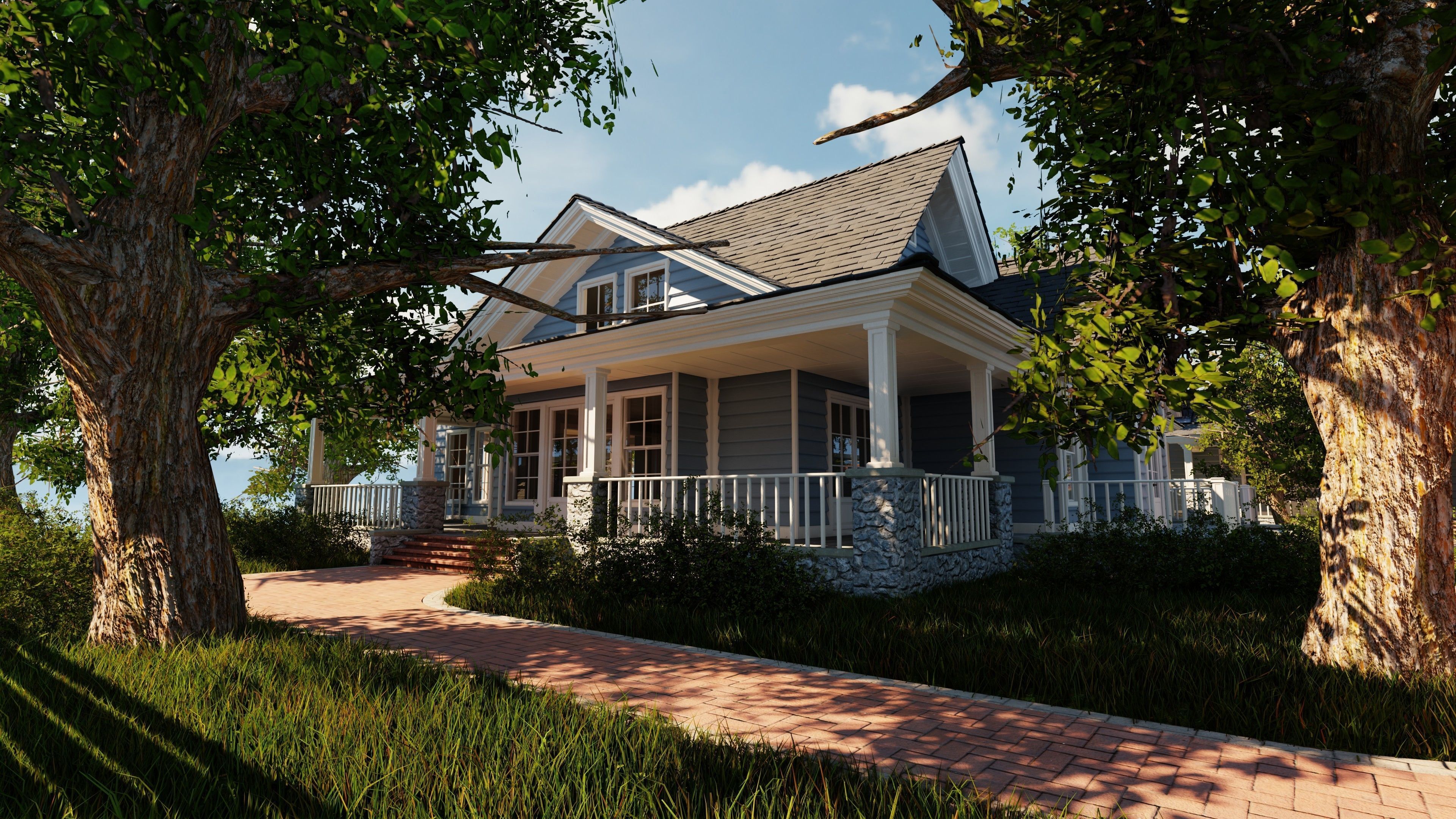 Classic style porch house without furniture Low-poly 3D model_8