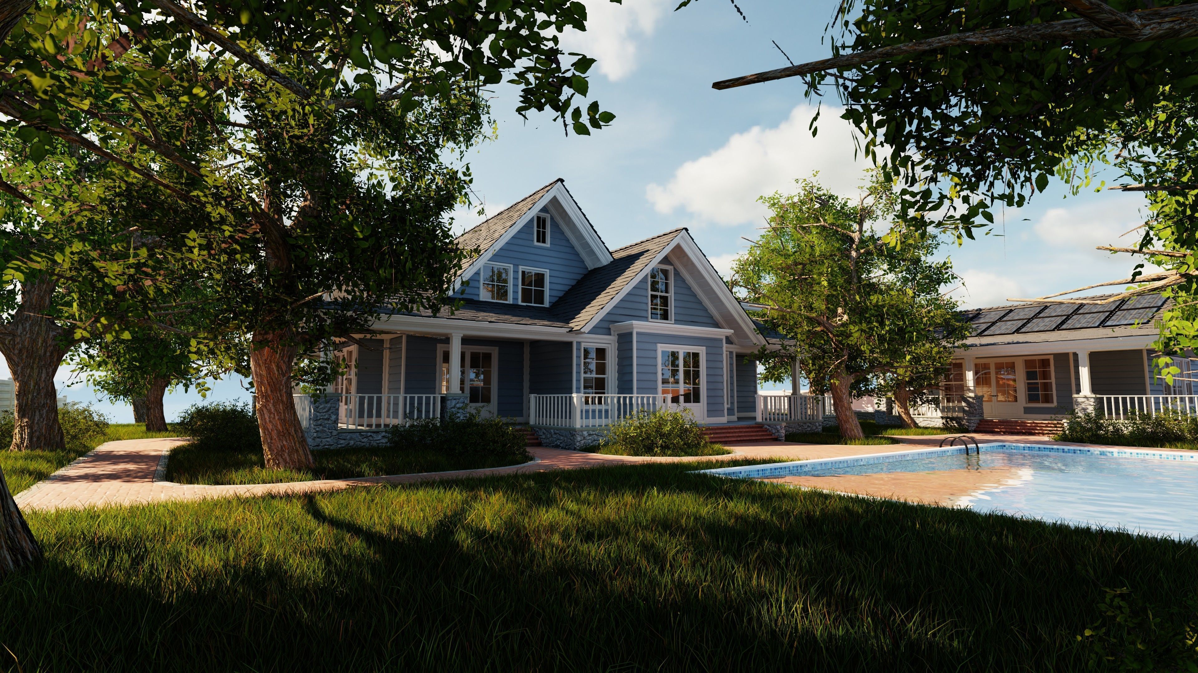 Classic style porch house without furniture Low-poly 3D model_9