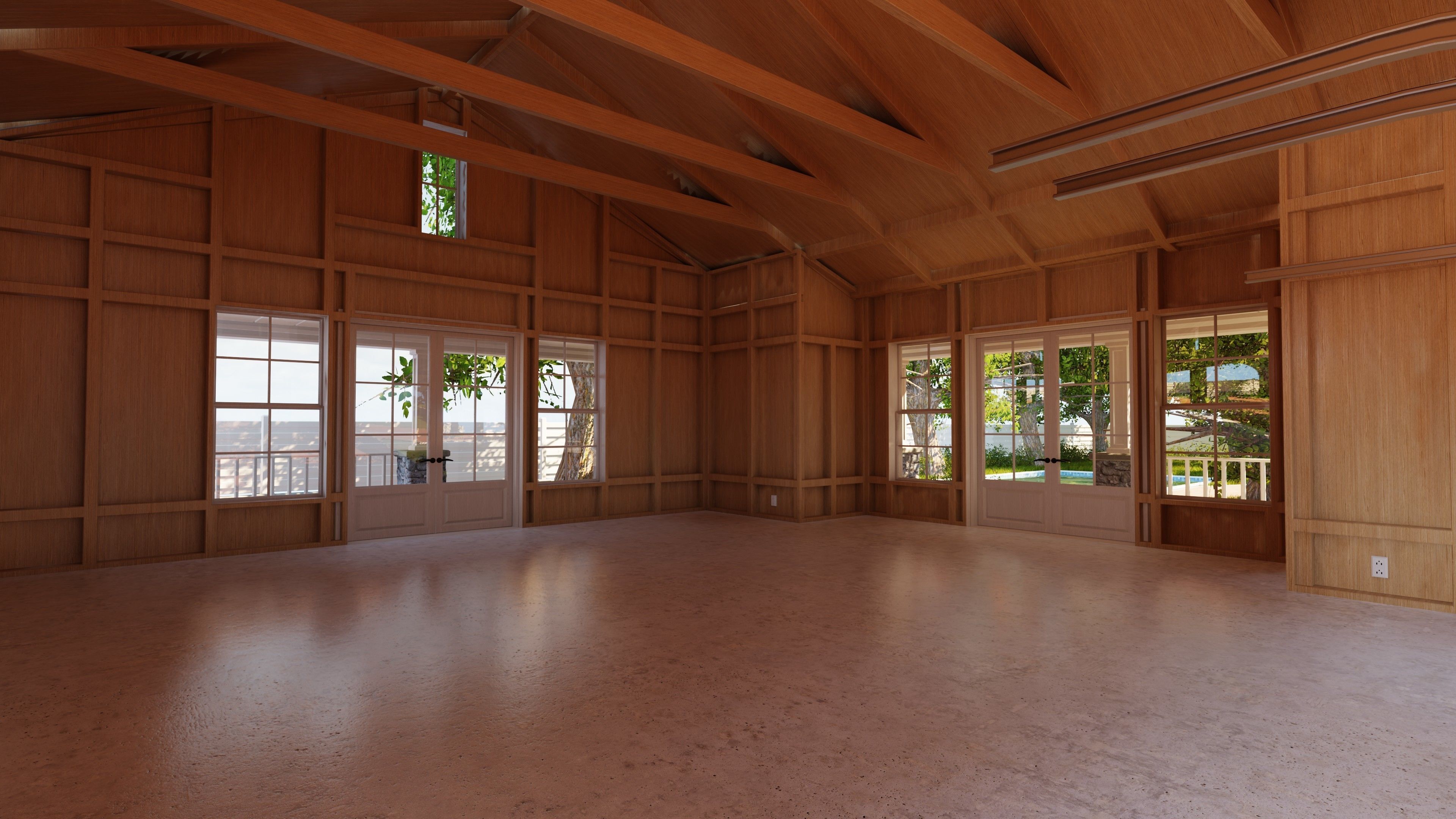 Classic style porch house without furniture Low-poly 3D model_25