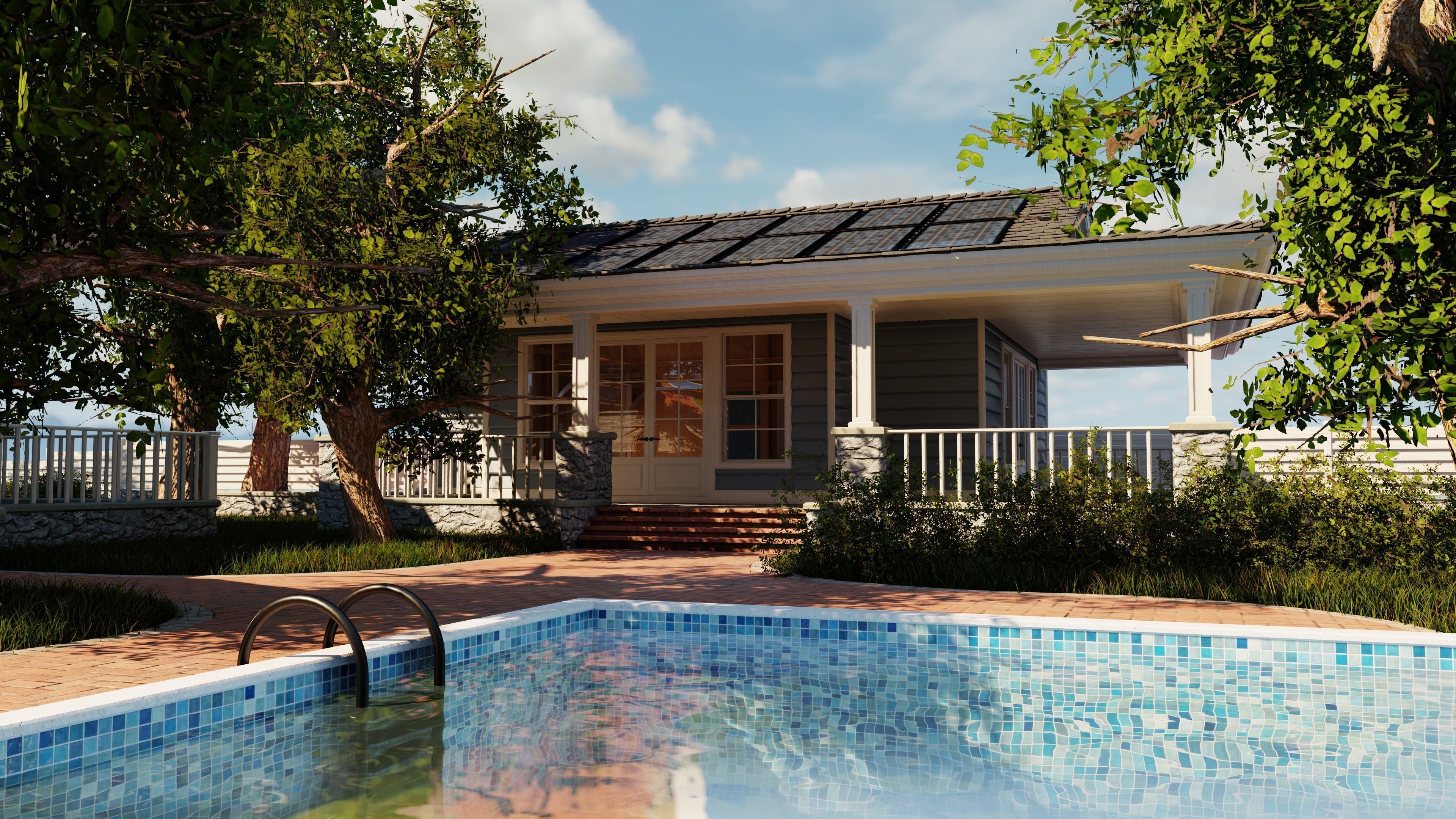 Classic style porch house without furniture Low-poly 3D model_21