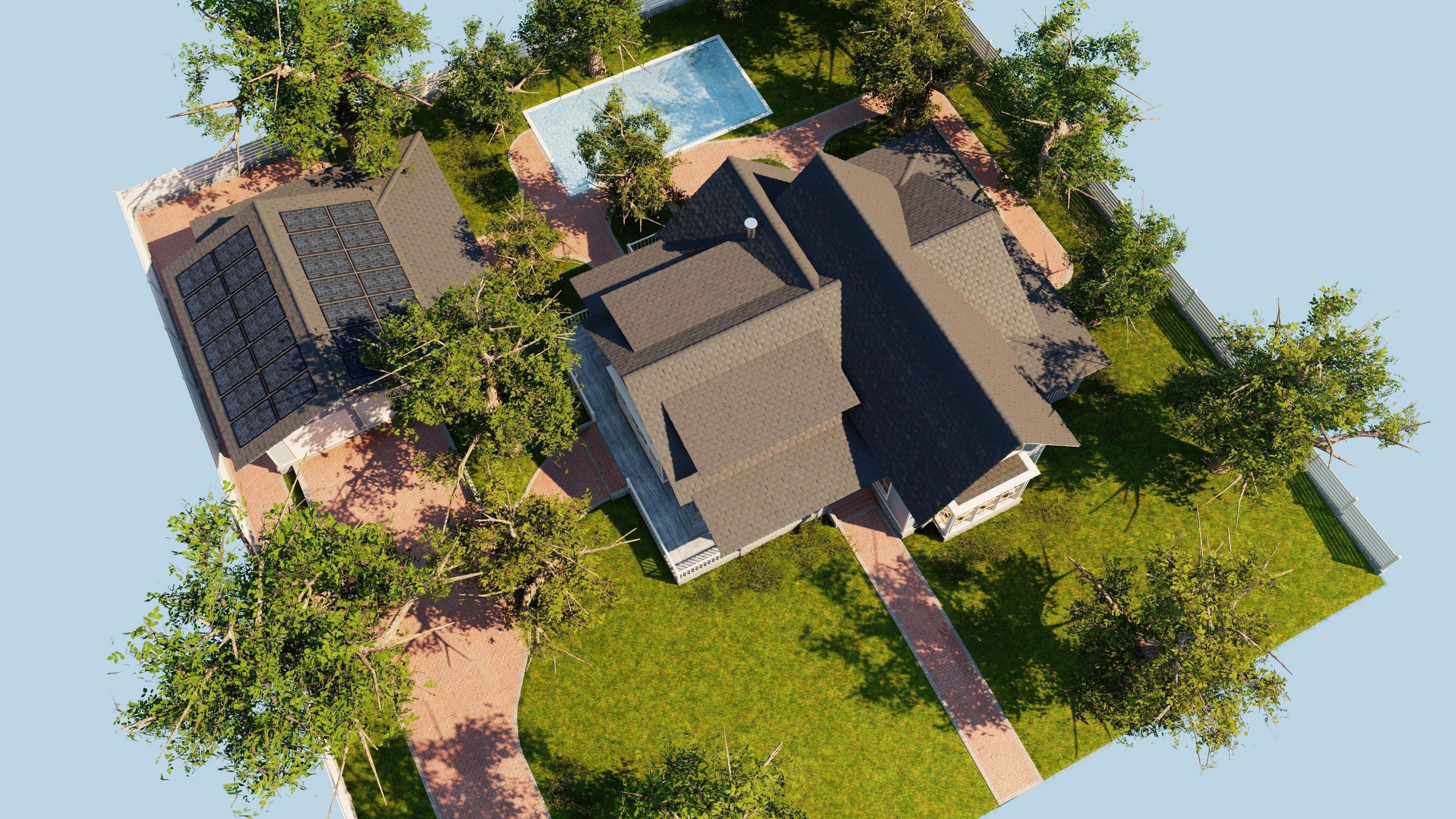 Classic style porch house without furniture Low-poly 3D model_17