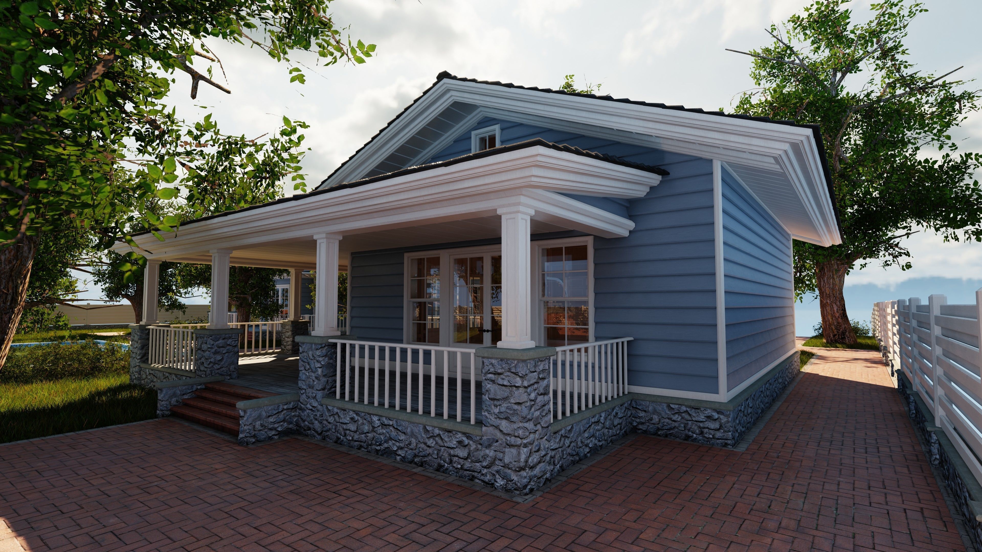 Classic style porch house without furniture Low-poly 3D model_22