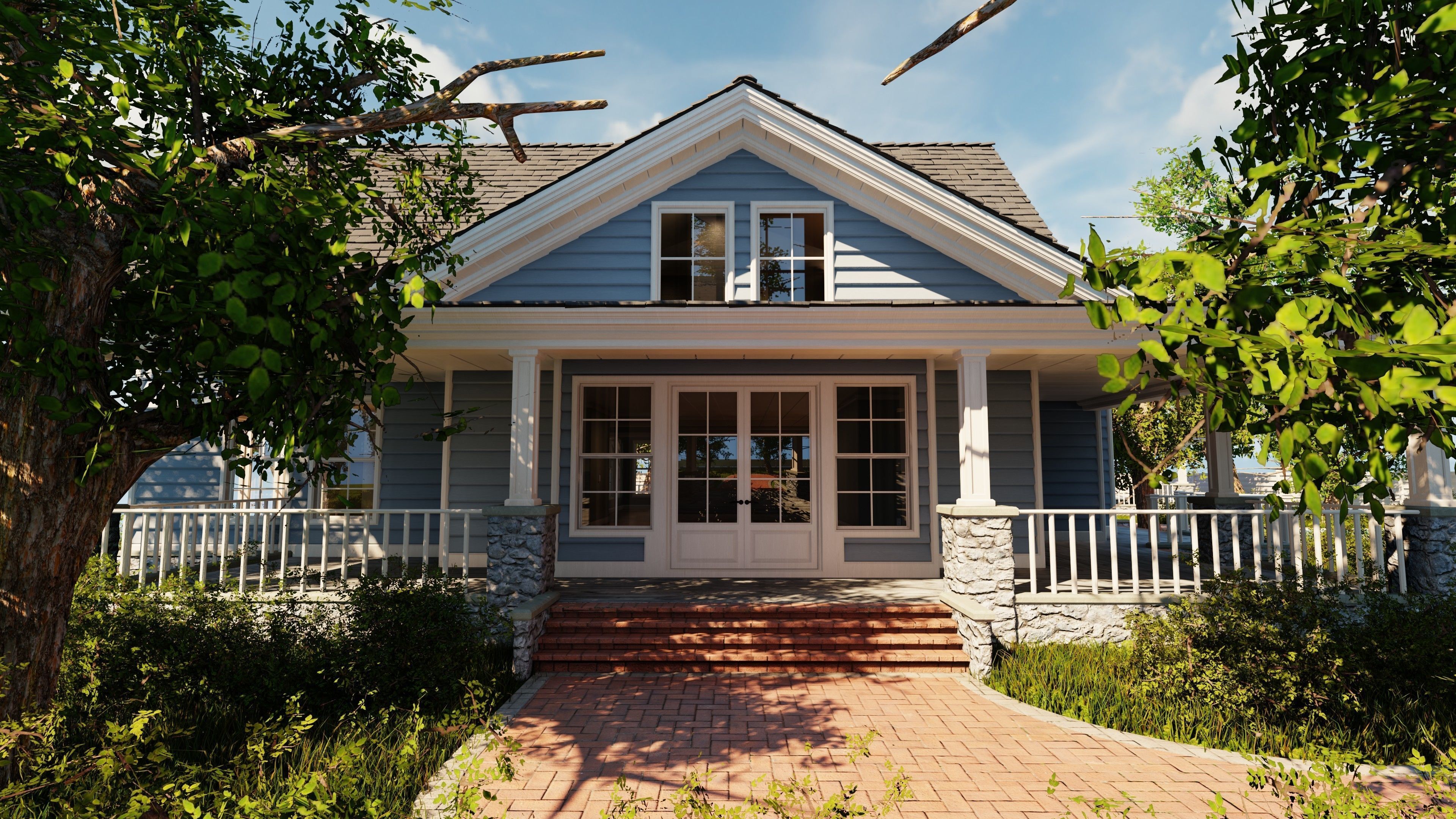 Classic style porch house without furniture Low-poly 3D model_5