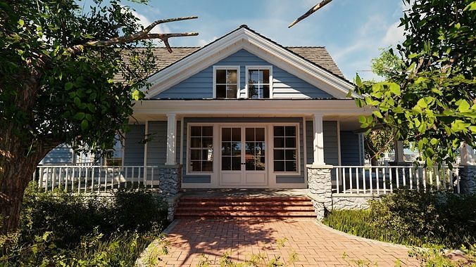 Classic style porch house without furniture Low-poly 3D model 5