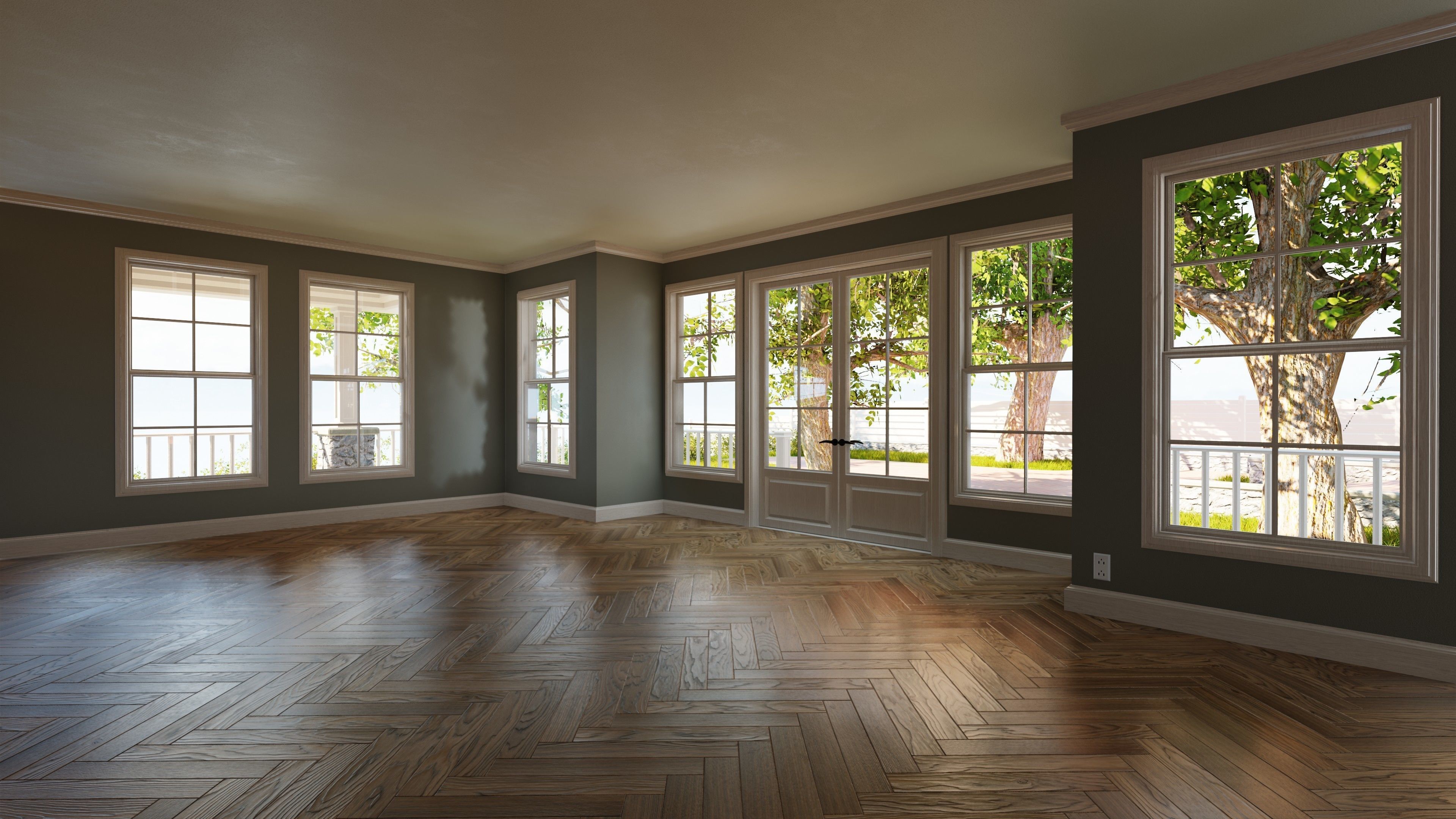 Classic style porch house without furniture Low-poly 3D model_11