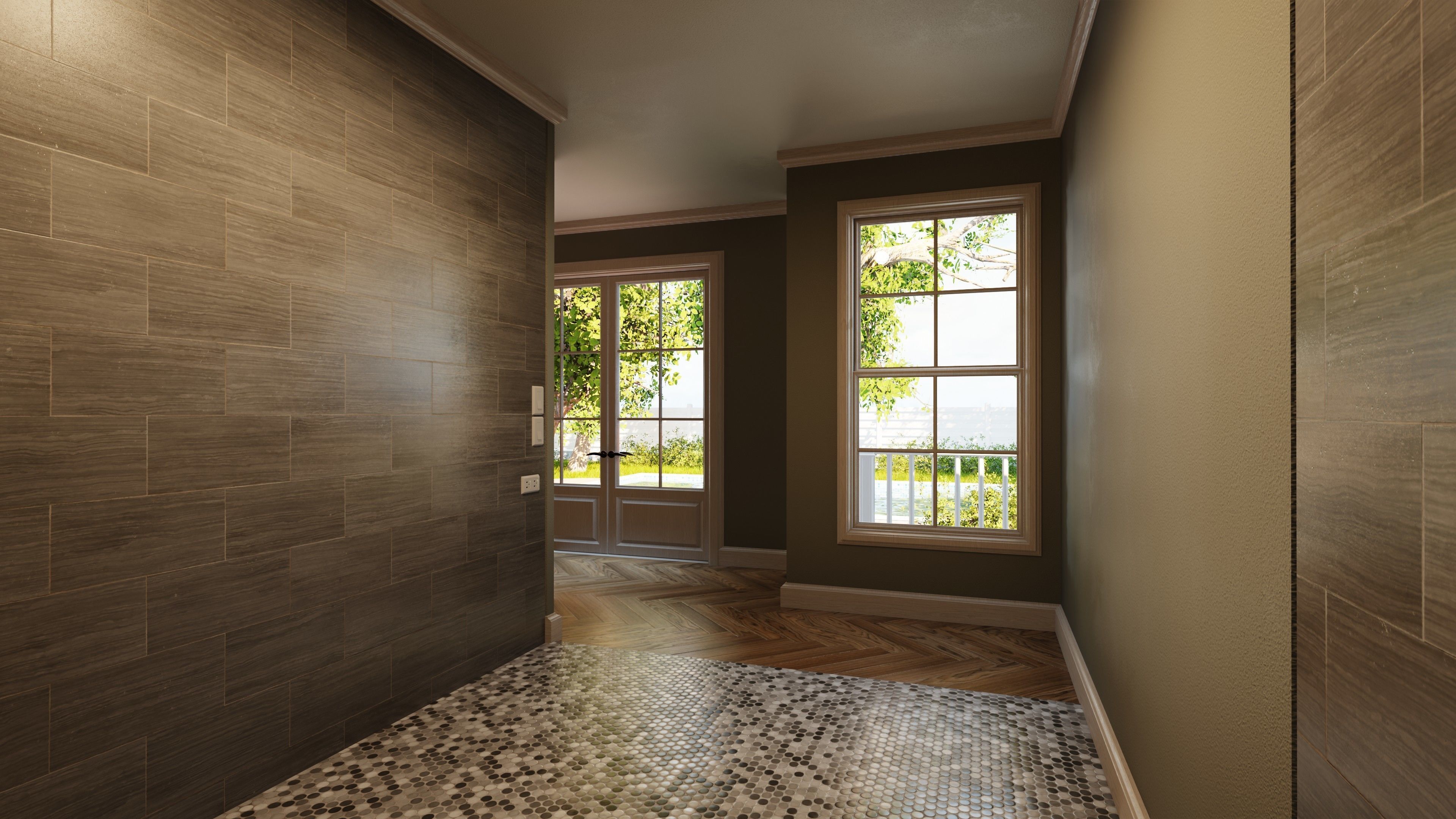 Classic style porch house without furniture Low-poly 3D model_13