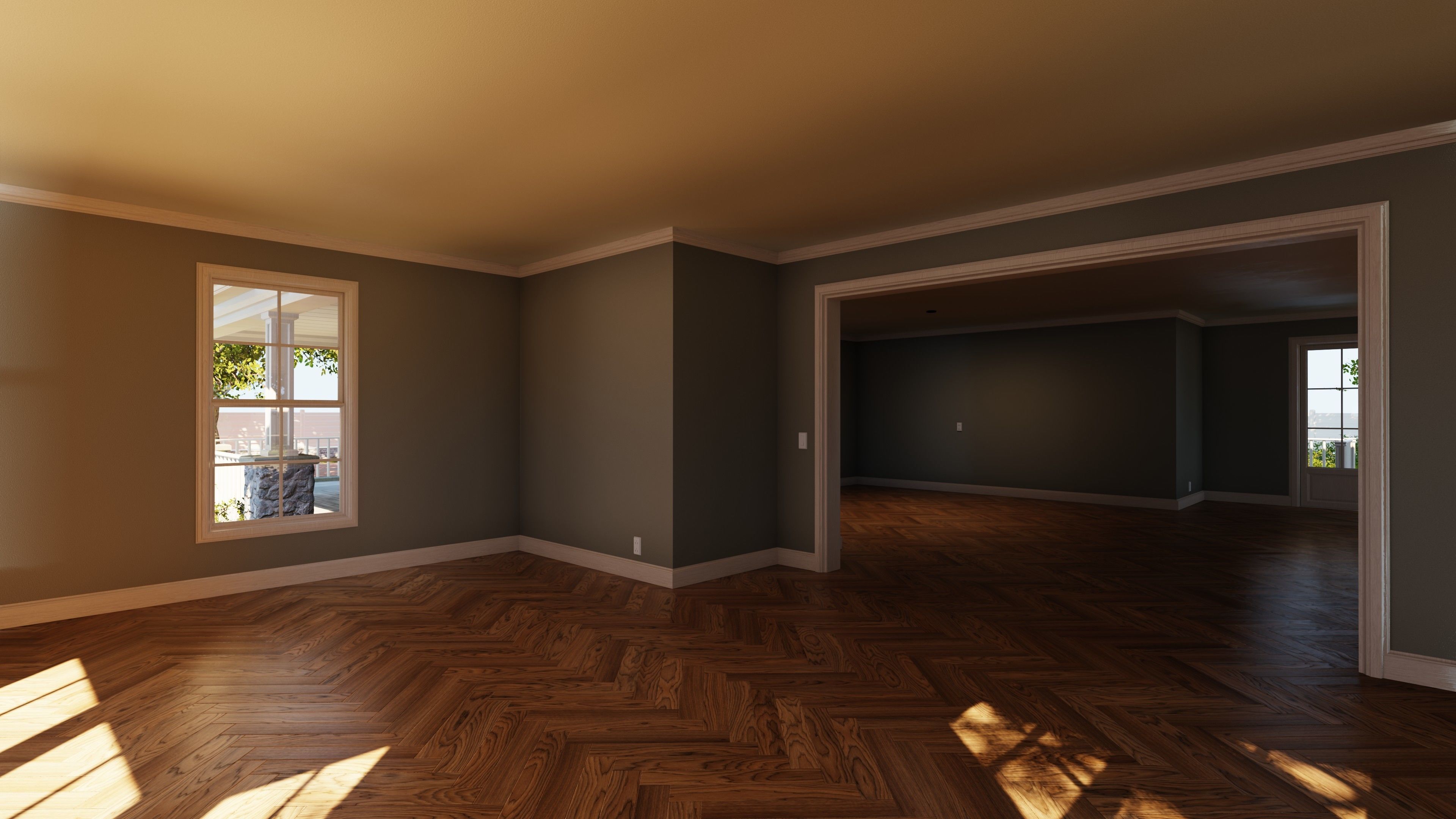 Classic style porch house without furniture Low-poly 3D model_6