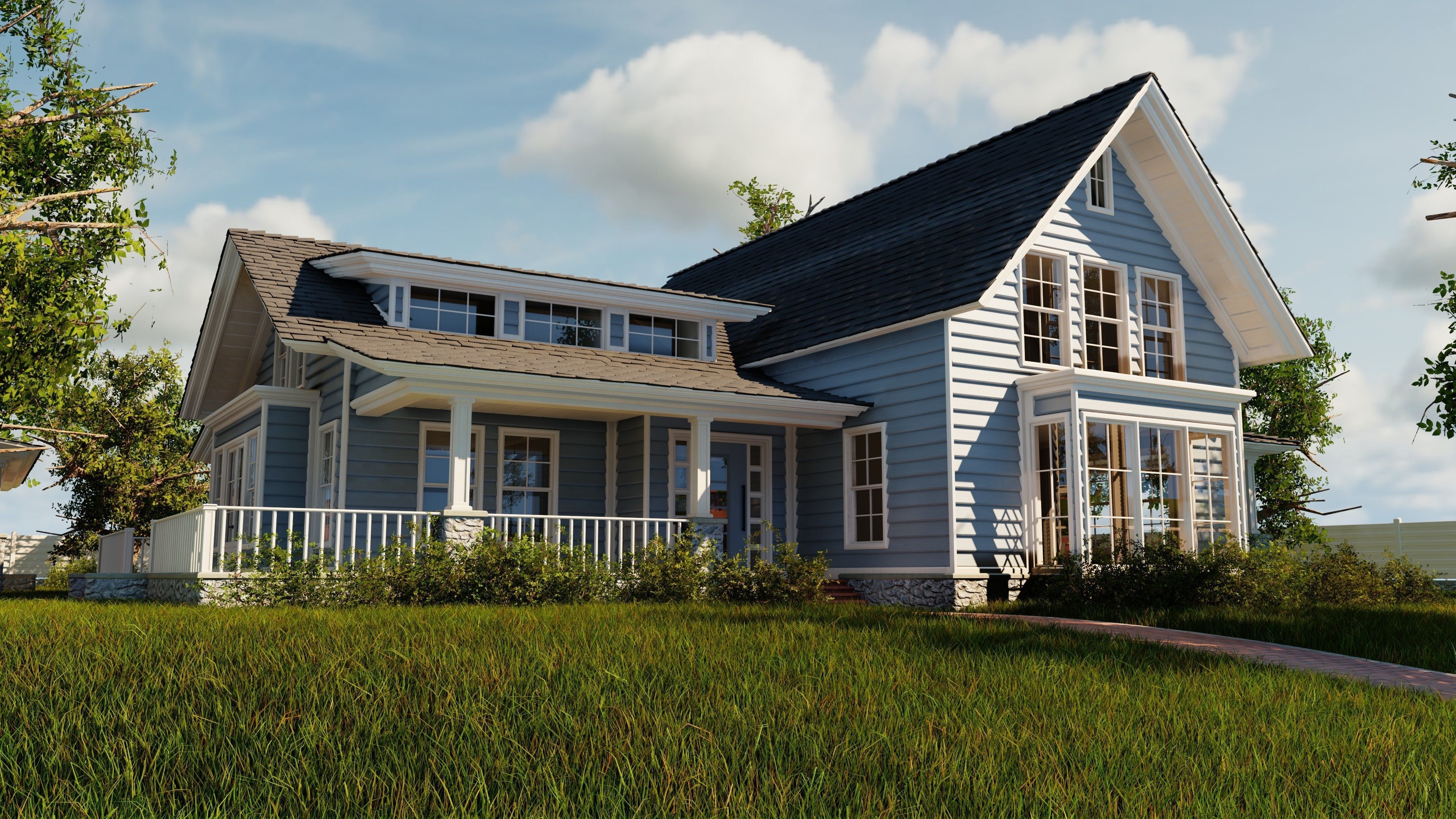Classic style porch house without furniture Low-poly 3D model_0