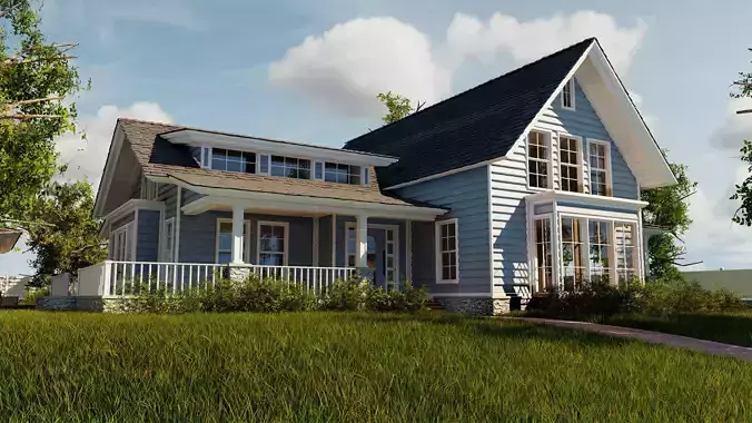 Classic style porch house without furniture Low-poly 3D model