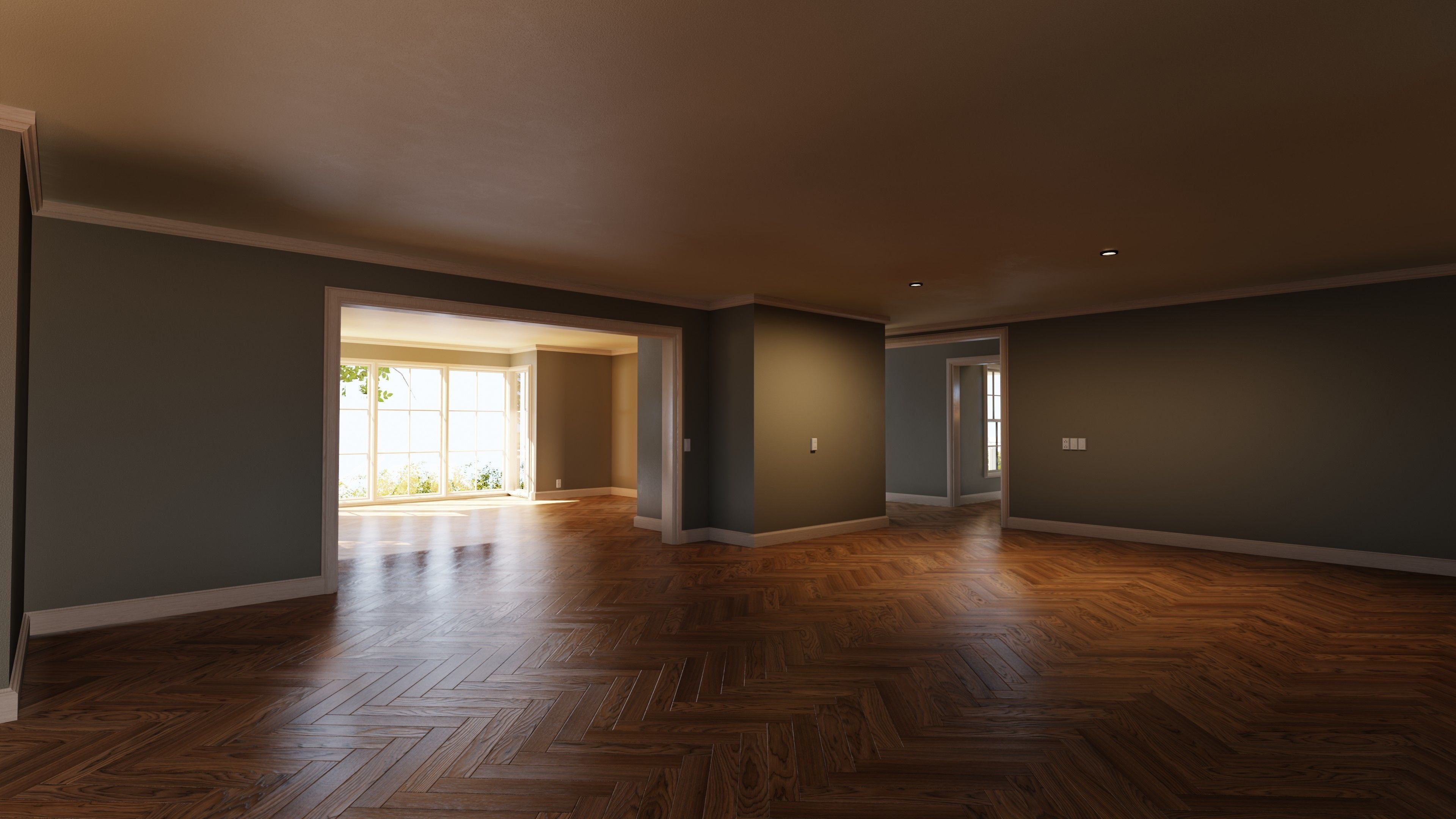 Classic style porch house without furniture Low-poly 3D model_3