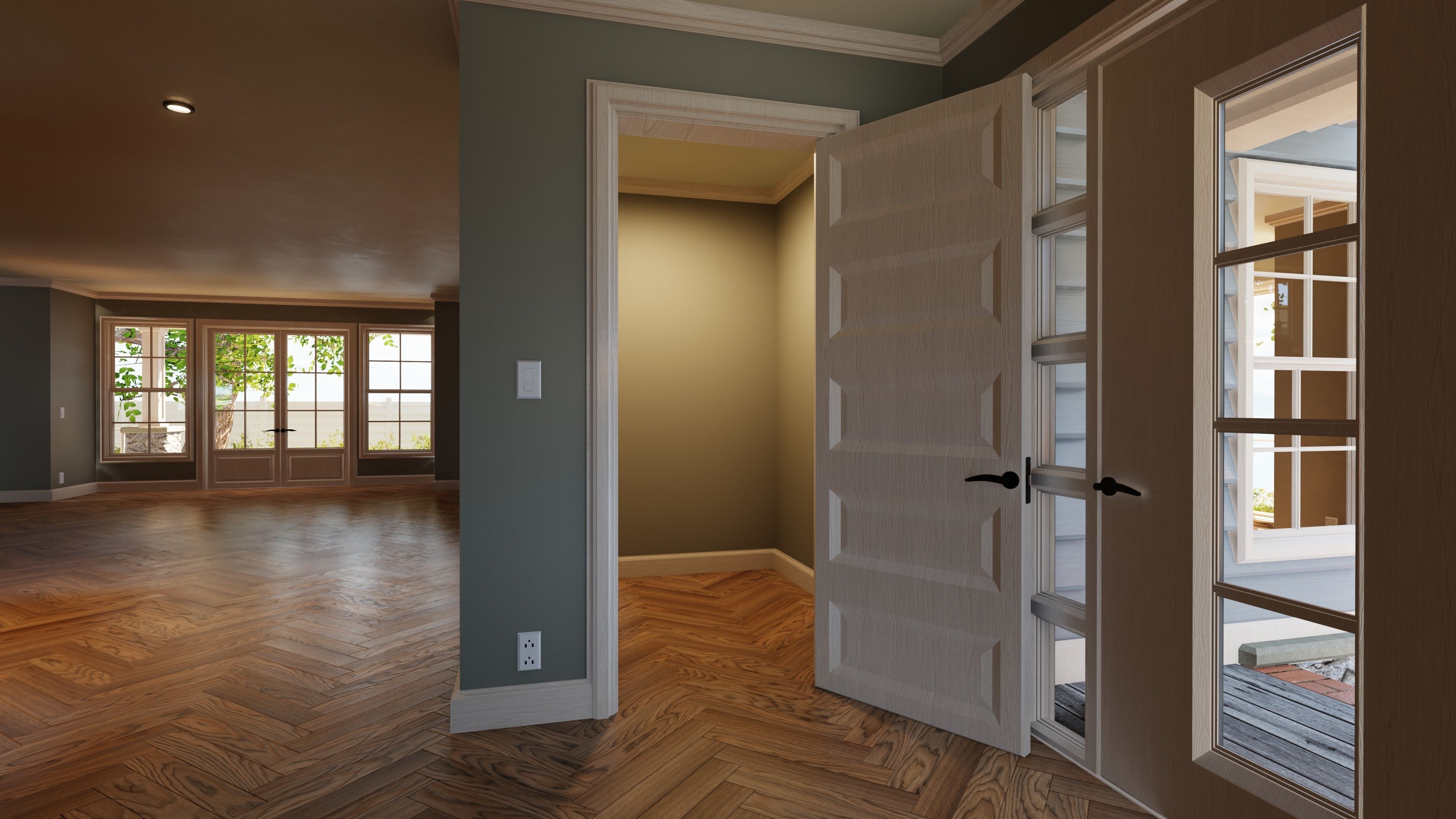 Classic style porch house without furniture Low-poly 3D model_10