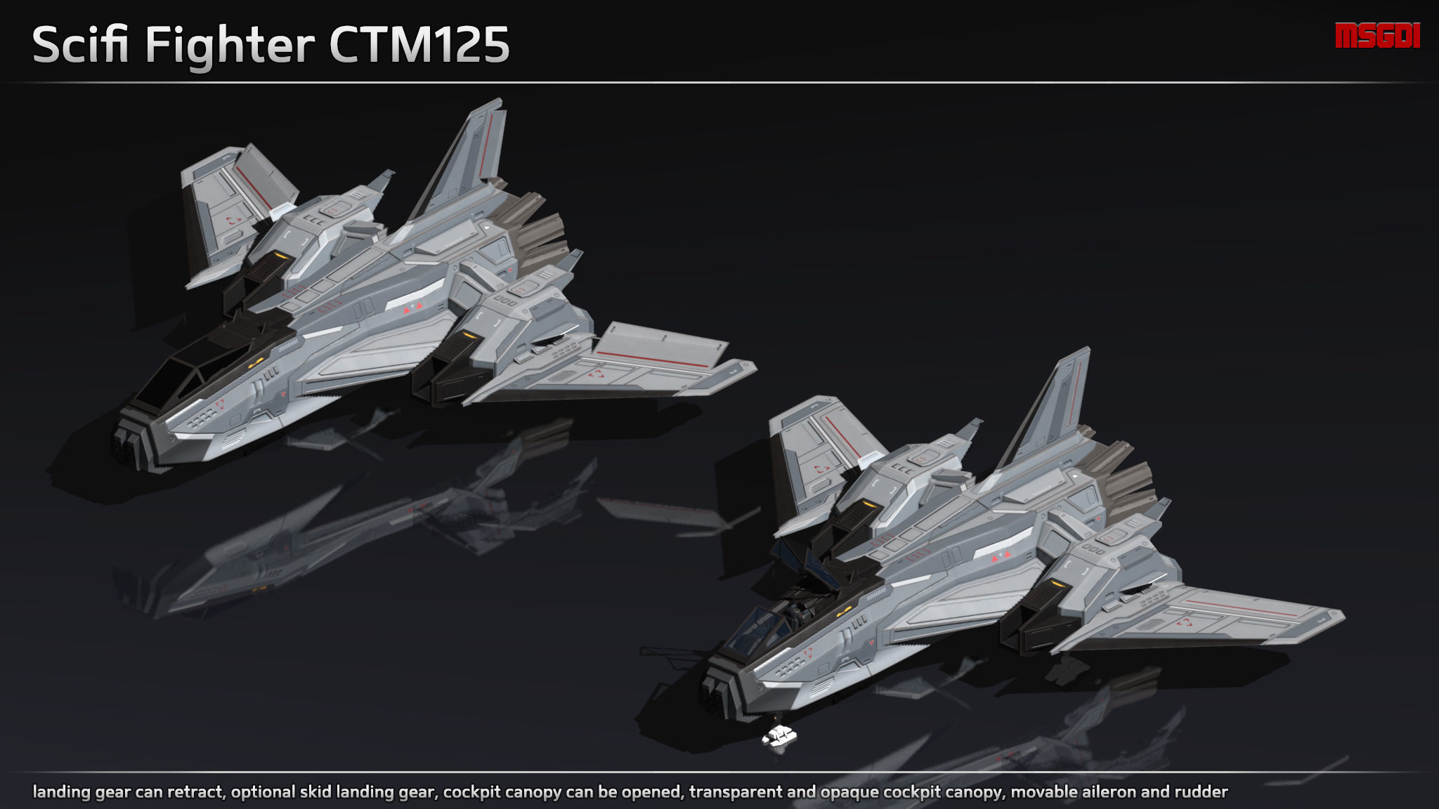 Scifi Fighter CTM125 Low-poly 3D model_2