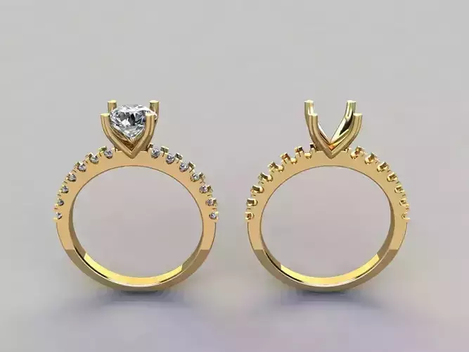 4 Prong Heart Shape Diamond Engagement Ring 3D print model
