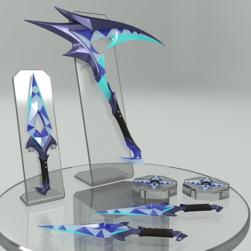League of Legends Akali KDA All Out Skin Crystal cold weapon set 3D print model